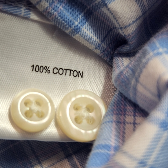 Peter Millar Light Blue and White Plaid Casuel Shirt Size L - Picture 9 of 13